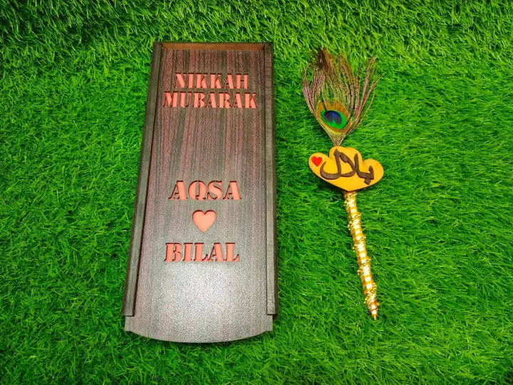 coustumize Nikah Mubarak couple pens with couple name and with couple name or picture box