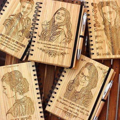 Laser Cut Wooden Notebook Cover With Lotus Flower