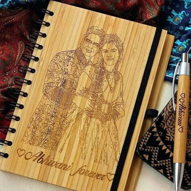 Laser Cut Wooden Notebook Cover With Lotus Flower