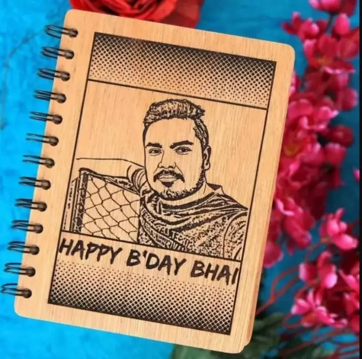 wooden own name and picture engraving dairy best gift for your friends and family