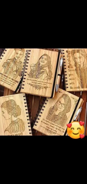 wooden own name and picture engraving dairy best gift for your friends and family