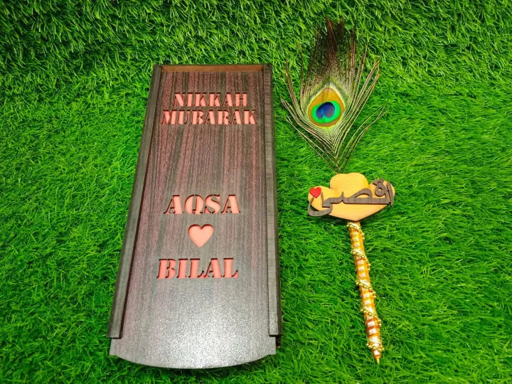 coustumize Nikah Mubarak couple pens with couple name and with couple name or picture box