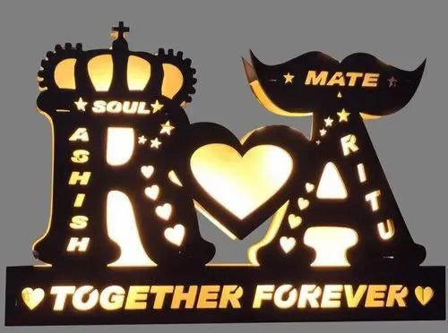 Customize wooden LED Couple Name Alphabet▪️Size 11*18 ▪️Material MDF▪️Making Required 4 Working Days