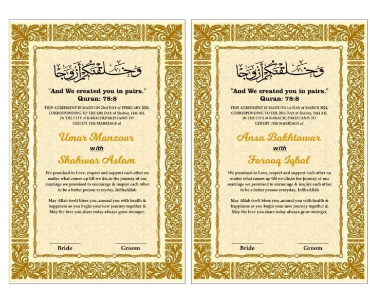 Nikah certificate new trend with frame