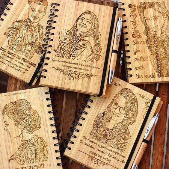 Laser Cut Wooden Notebook Cover With Lotus Flower